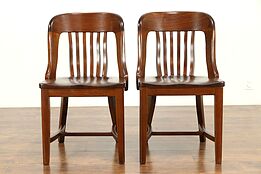 Pair of Walnut Antique Banker, Desk, Library or Office Chairs #31115