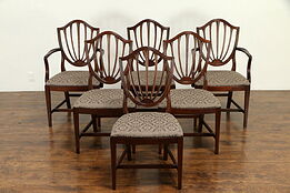 Set of 4 Shield Back Mahogany Vintage Dining Chairs, New Upholstery #31552