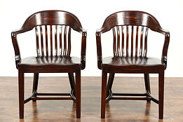 Pair of 1910 Antique Birch Hardwood Banker, Desk or Office Chairs No. 1