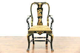 Chinese Style Hand Painted Vintage Chair with Arms, Black