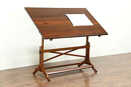 Architect Drawing Table or Artist Desk, Oak & Pine Antique Wine Table, Post
