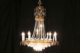 Regency Style Vintage 16 Light Bronze Chandelier, Strass Crystal Prisms #29715