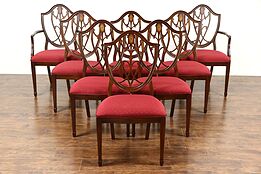 Set of 8 Drexel Heritage Vintage Shield Back Traditional Mahogany Dining Chairs