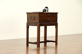 English Antique Mahogany Chairside Table, Writing & Sewing Box, Stand #30371