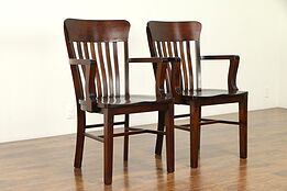 Pair Antique 1910 Banker, Office or Library Chairs, Heywood Wakefield #31357