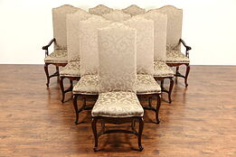 Set of 10 Country French Oak Vintage Dining Chairs byCouncill, New Upholstery