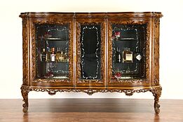Italian Baroque Carved 1930's Vintage China Display & Bar Cabinet