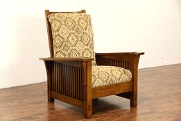 Stickley Signed Craftsman Oak Vintage Morris Recliner Chair, New Upholstery