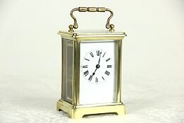 French 1910 Antique 6 Jewel Brass Carriage Clock, Signed Ch. Hour