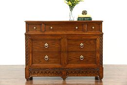 Romweber Unsigned Oak Vintage Dresser, Hall or Linen Chest, Grapevine Carving