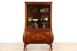 Dutch Marquetry Bombe Antique 1915 Curio or China Display Cabinet