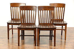 Set of 4 Oak 1920's Antique Dining or Game Table Chairs
