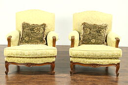 Pair of Large Carved Fruitwood Vintage Chairs with Arms, Sweden