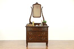Oak Grained Antique Chest or Dresser, Beveled Mirror, Upham Marshfield WI #31464