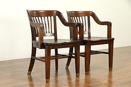 Pair of Quarter Sawn Antique Oak Banker, Office or Library Chairs Crocker #31604