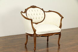 French Style Carved Vintage Chair, Tufted Upholstery #32096
