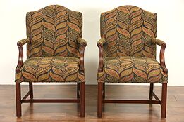 Pair Vintage Traditional Arched Library or Office Chairs w/Arms, New Upholstery