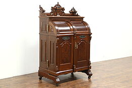 Wooton Signed Victorian 1874 Patent Antique Walnut & Burl Desk, Swings Open