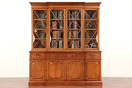 Knotty Pine Traditional Vintage Breakfront China Cabinet, Bookcase & Desk #29769