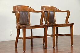 Pair of Oak Antique Banker, Library or Office Chairs, Signed Marble, Ohio #29929