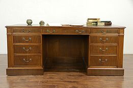 Traditional Vintage Custom Walnut Executive Office Desk, Tooled Leather #30084