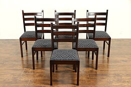 Set of 6 Beech Vintage Dining Chairs, New Upholstery #30728