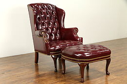 Tufted Leather Vintage Wing Chair & Ottoman or Stool, Hancock & Moore #31756