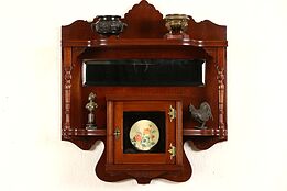Victorian Eastlake 1880 Antique Cherry Wall Shelf & Cabinet, Beveled Mirror