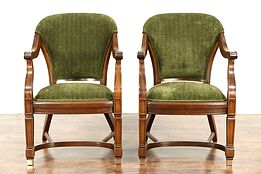 Pair of Antique Walnut Library or Office Chairs, Meade Chicago, New Upholstery