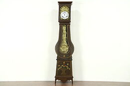 French Antique 1880 Morbier Clock, Hand Painted Pine Case, Signed Bosco, Tunisia