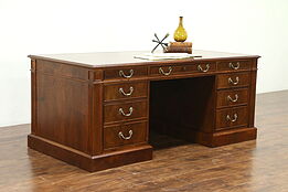 Traditional Vintage Custom Walnut Executive 6' Office or Library Desk, Leather