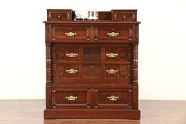 Victorian Eastlake Antique Walnut Chest or Dresser, Jewelry Drawers  #29676