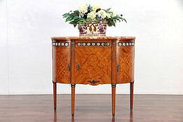 Tulip & Rosewood Marquetry Italian Marble Top Console Cabinet #30061