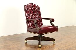 Tufted Leather Swivel Adjustable Desk Chair, Signed Harden 1986 #31312