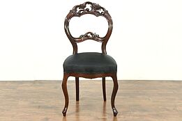Victorian Antique 1850's Hand Carved Walnut Chair, Horsehair Upholstery