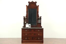 Victorian Eastlake Antique Walnut Chest or Dresser, Mirror, Marble Top #29074