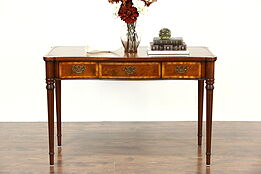 Library Table, Writing Desk or Console Table, Leather Top Signed Colony