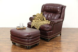 Club Chair & Ottoman Set, signed Leather Master