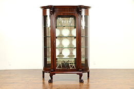 Curved Glass Antique Empire Mahogany China Curio Cabinet, Lion Heads #31098