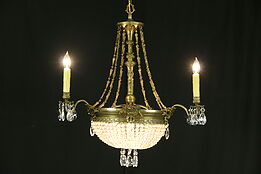 Regency Style 1940's Vintage Chandelier, Bronze Finish, European Crystal Prisms