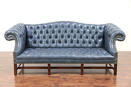Chesterfield Tufted Leather Vintage Sofa, Brass Nailhead Trim #29423