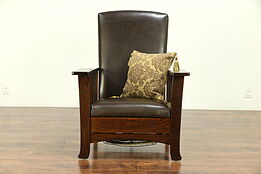 Craftsman Antique Mission Oak Arts & Crafts Morris Leather Recliner Chair #30298