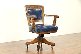 Swivel Mahogany Antique Desk Chair, Carved Lion Paws, Milwaukee #30939