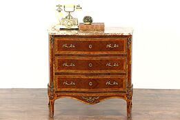 French Antique Rosewood Marquetry 1920's Chest or Commode, Marble Top