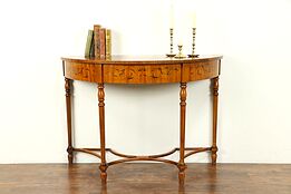Demilune Half Round Vintage Hall Console Table, Hand Painted Angels #30934