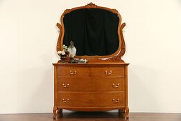 Curly or Birdseye Maple 1910 Antique Chest or Dresser, Signed Widdicomb