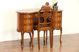 Hand Painted Satinwood 1925 Kidney Shape Desk & Chair Set