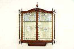 English Antique Wall Hanging Vitrine or Curio Cabinet, Leaded Glass Doors #29565