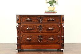 Victorian Renaissance Antique Marble Top Chest or Dresser, Secret Drawer #29160