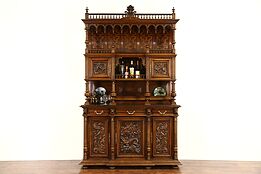 Jesters and Dragons Carved 1890 Antique Walnut Cabinet, Denmark